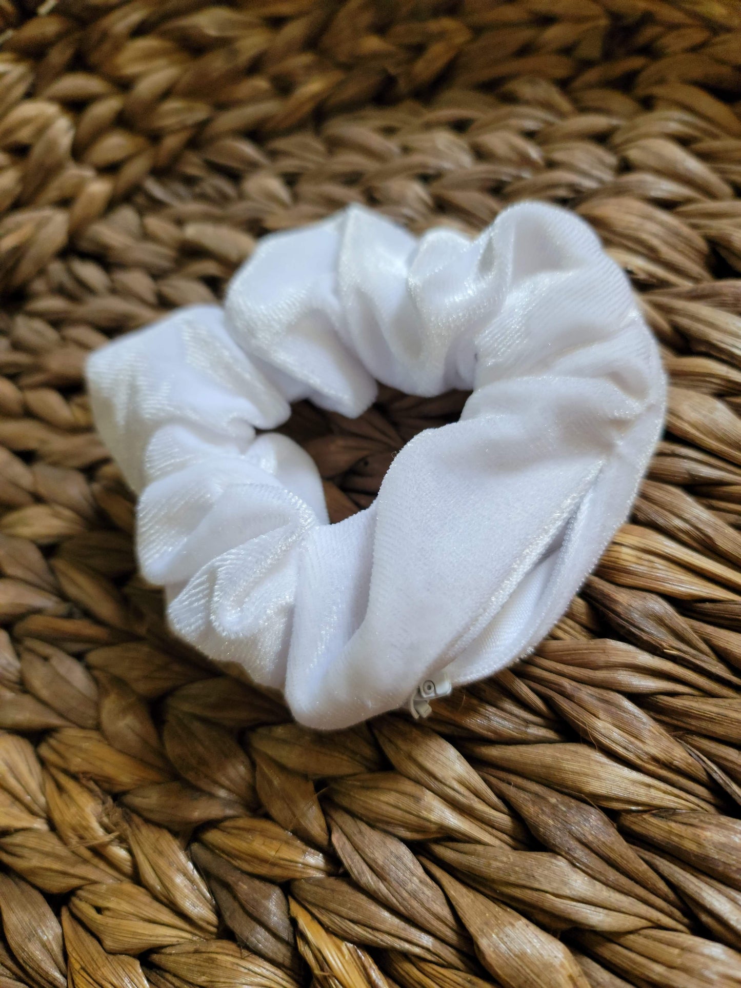 White Velvet Zipper Scrunchie