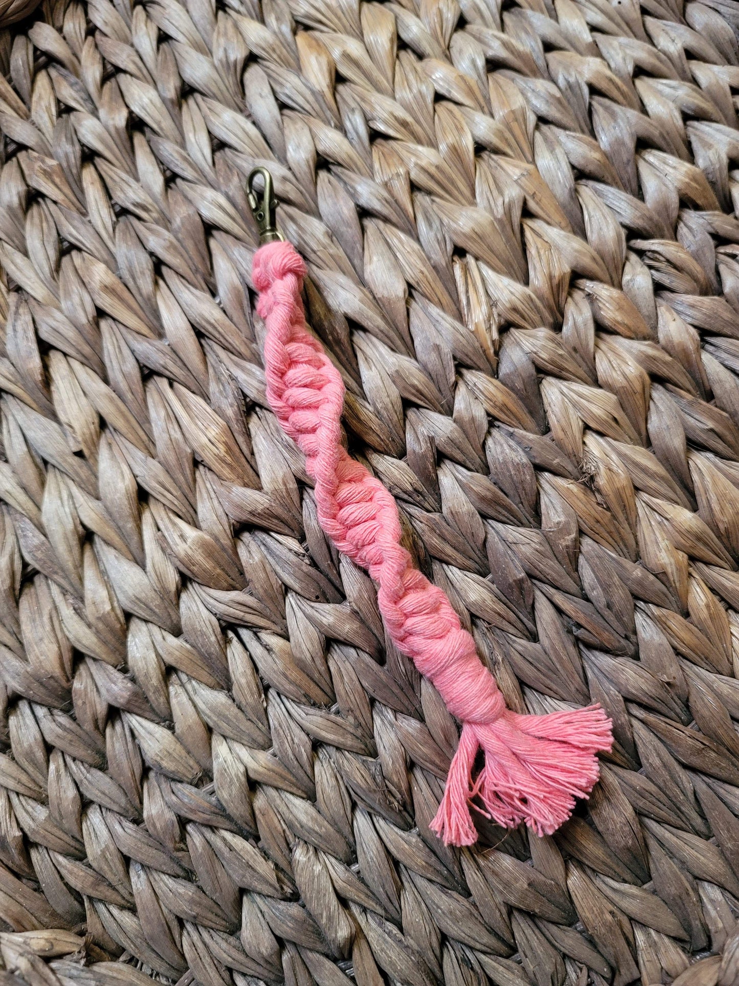 Coral Twisted Macrame Keychain