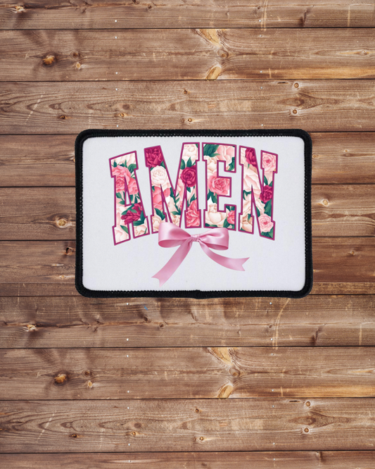 Floral AMEN with Bow Iron on Patch