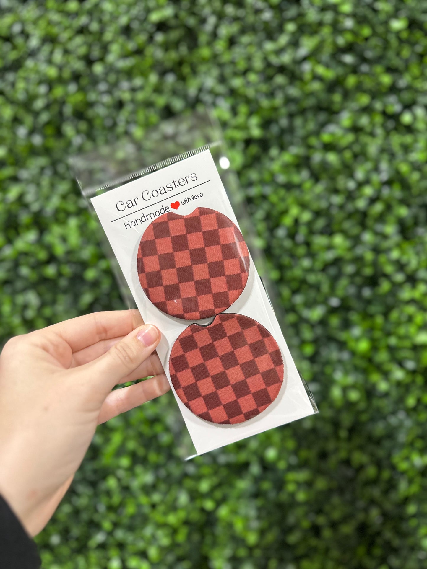 Tan & Brown Check Car Coaster