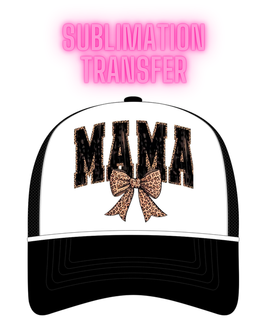 Mama with Cheetah Bow Sublimation Transfer - Hat Size