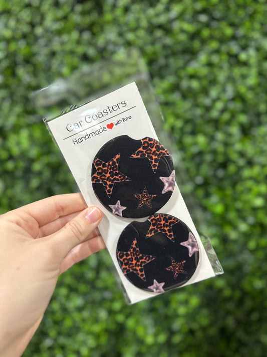 Silver & Leopard Stars Car Coaster