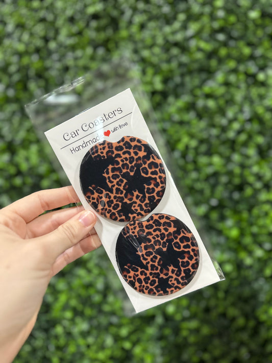 Leopard with Black Stars Car Coaster