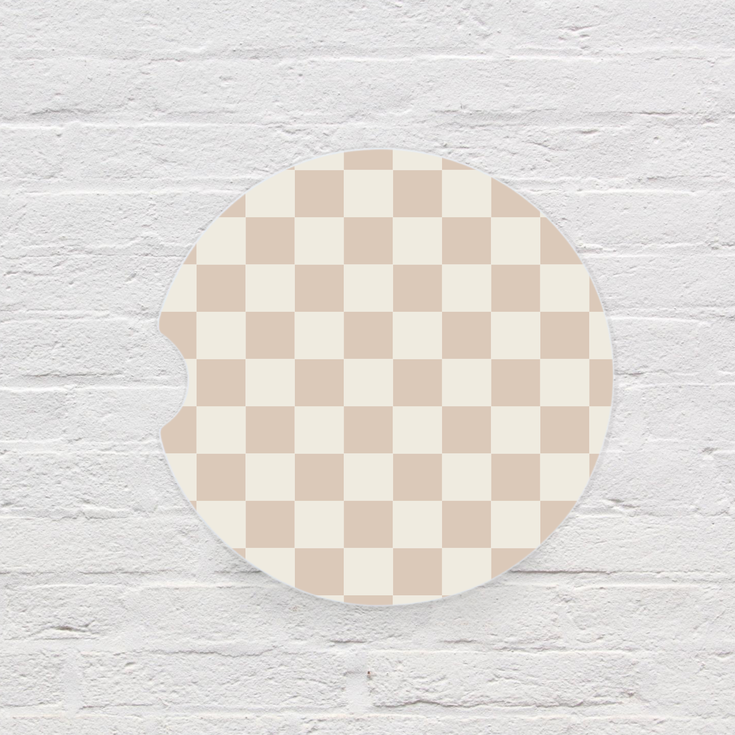 Tan Check Car Coaster Set