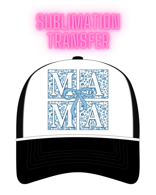 Blue Square Floral Mama Sublimation Transfer - Hat Size