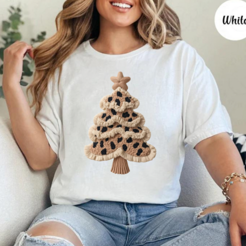 Faux Yarn Leopard Christmas Tree Graphic Tee
