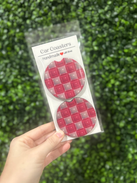 Pink and Hot Pink Bubble Check Car Coaster