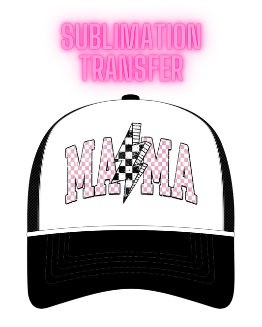 Pink Checkered MAMA with Bolt Sublimation Transfer - Hat Size