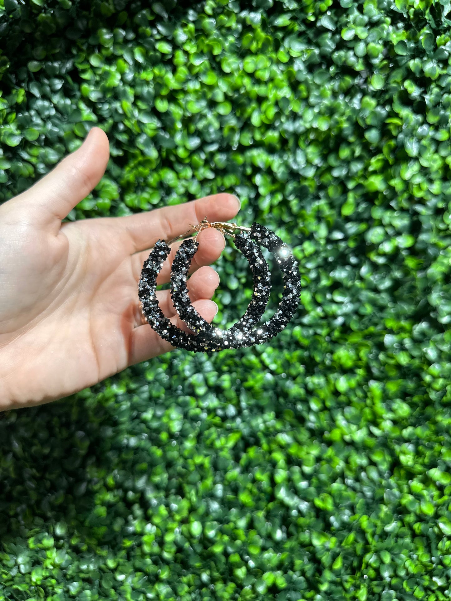 Black & Silver Glitter Hoops