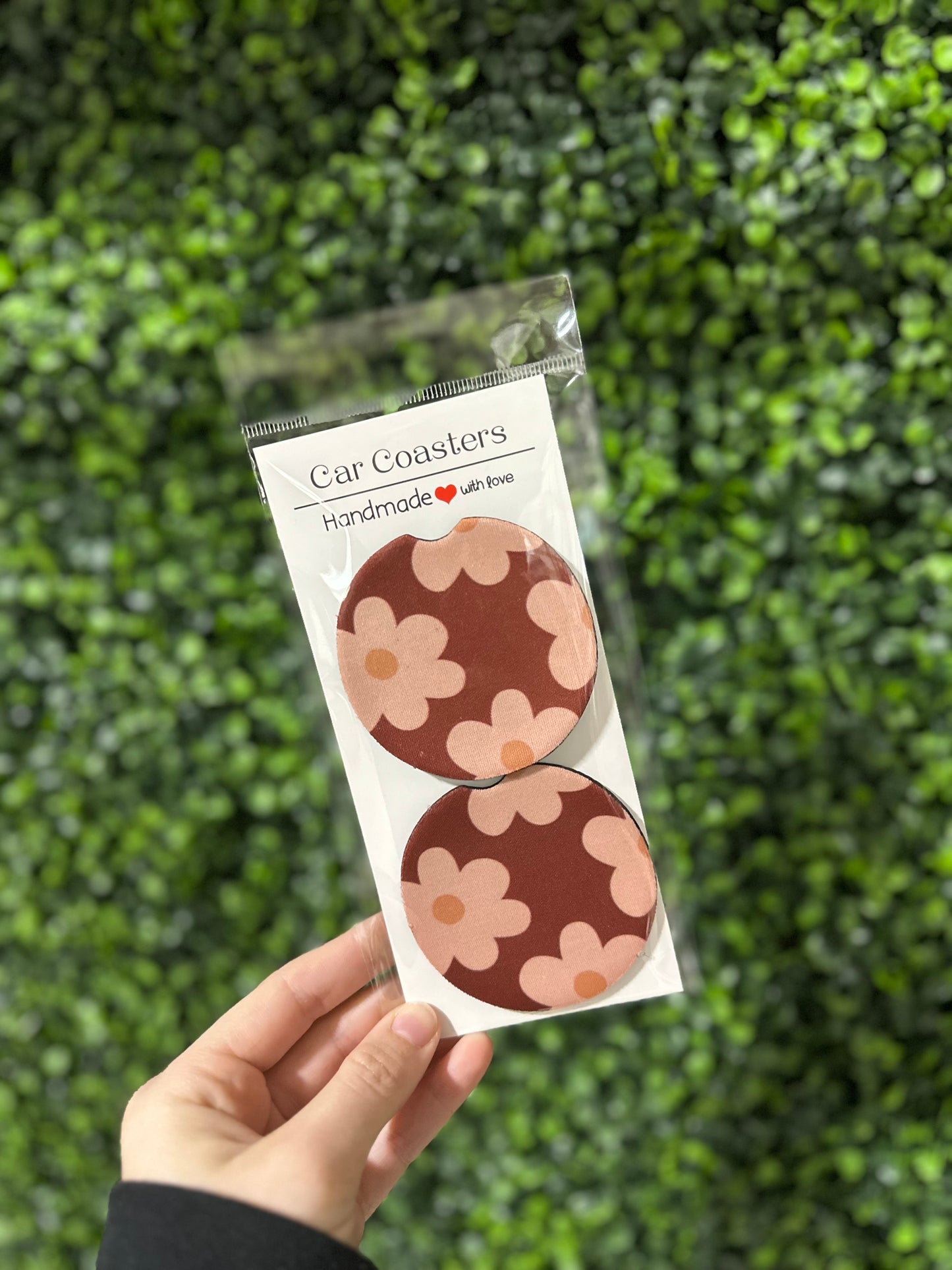 Brown with Beige Flowers Car Coaster