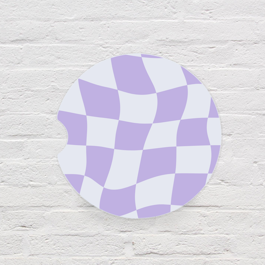 Purple Check Car Coaster Set