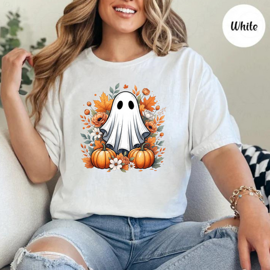 Ghost with Pumpkins & Flowers Graphic Tee