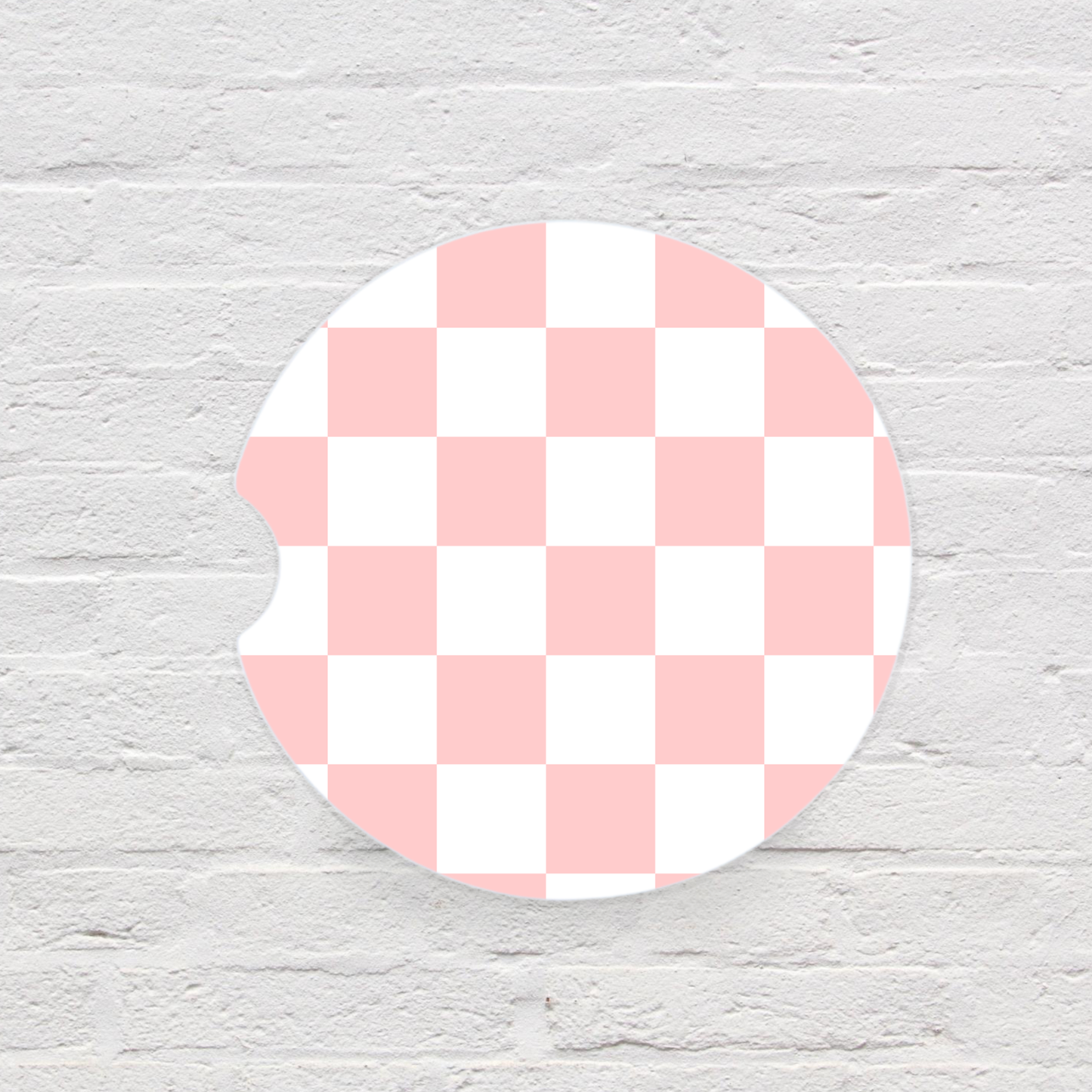 Pink & White Check Car Coaster Set