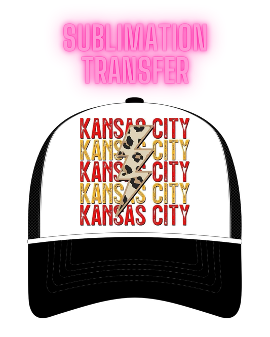 Kansas City with Leopard Bolt Sublimation Transfer - Hat Size