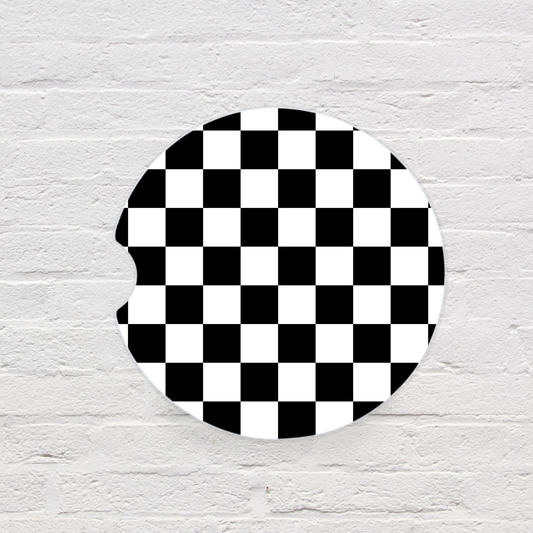 Black & White Check Car Coaster Set