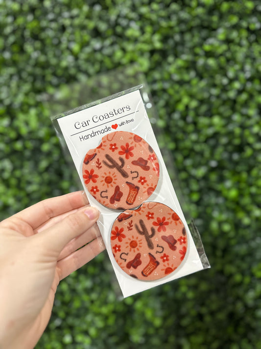 Coral Suns & Western Scene Car Coaster