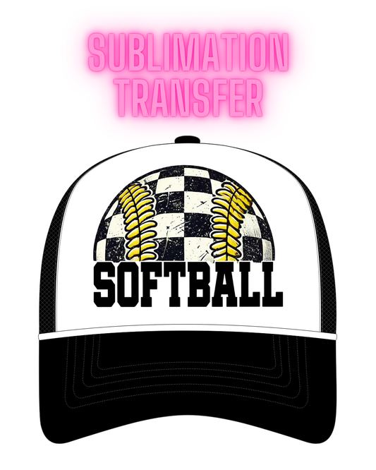 Checkered Softball Sublimation Transfer - Hat Size