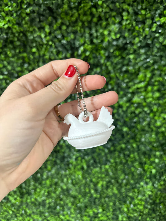 Hen on Nest Keychain - White