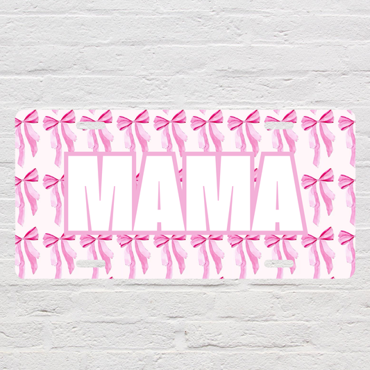MAMA with Pink Bow Background License Plate