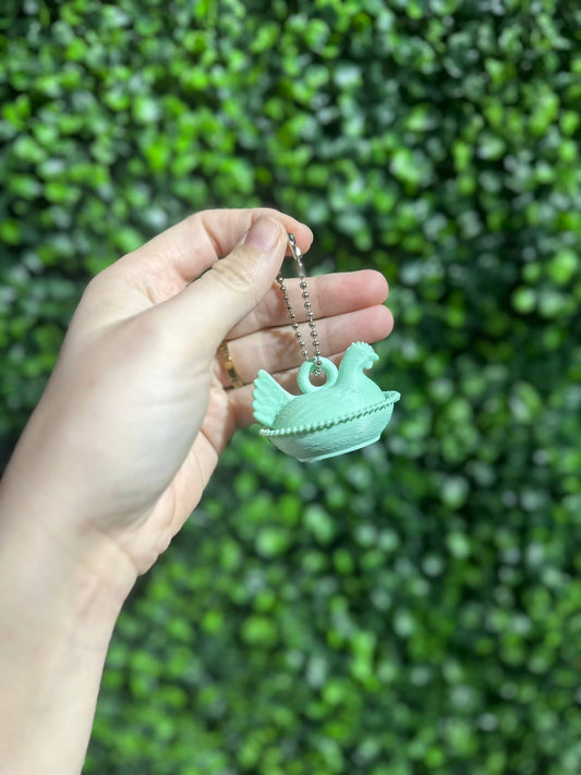 Hen on Nest Keychain - Mint