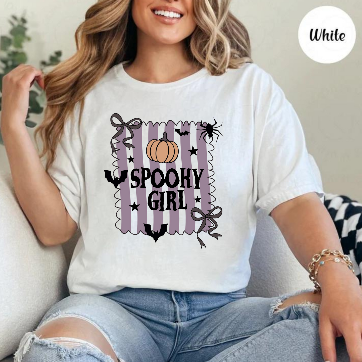 Purple Stripe Spooky Girl Graphic Tee