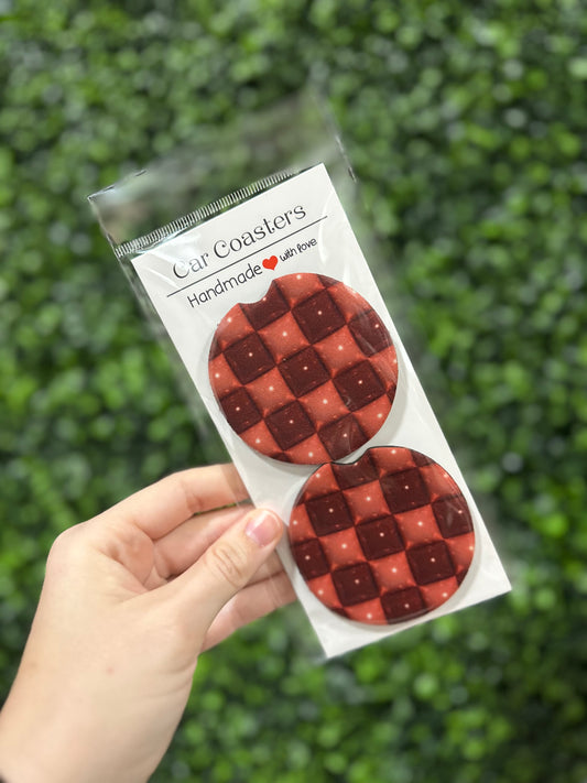 Brown & Tan Bubble Check Car Coaster