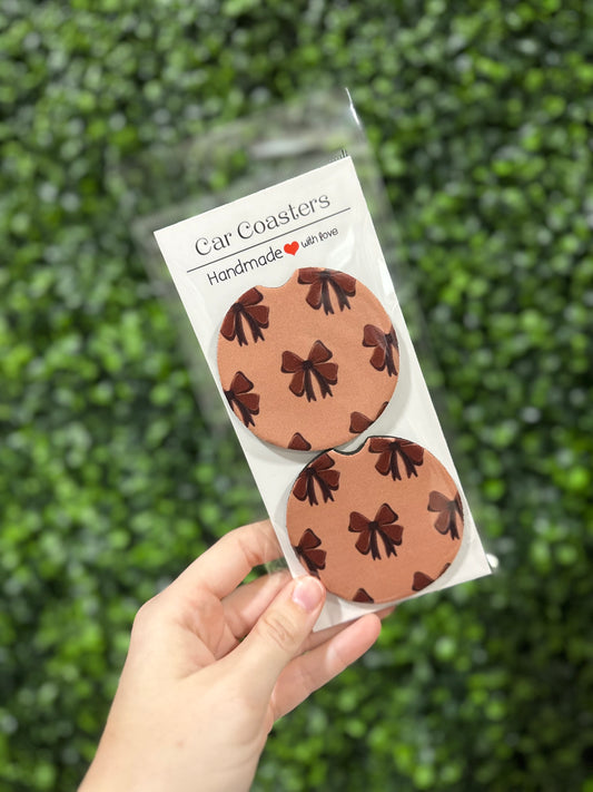 Tan with Brown Bows Car Coaster
