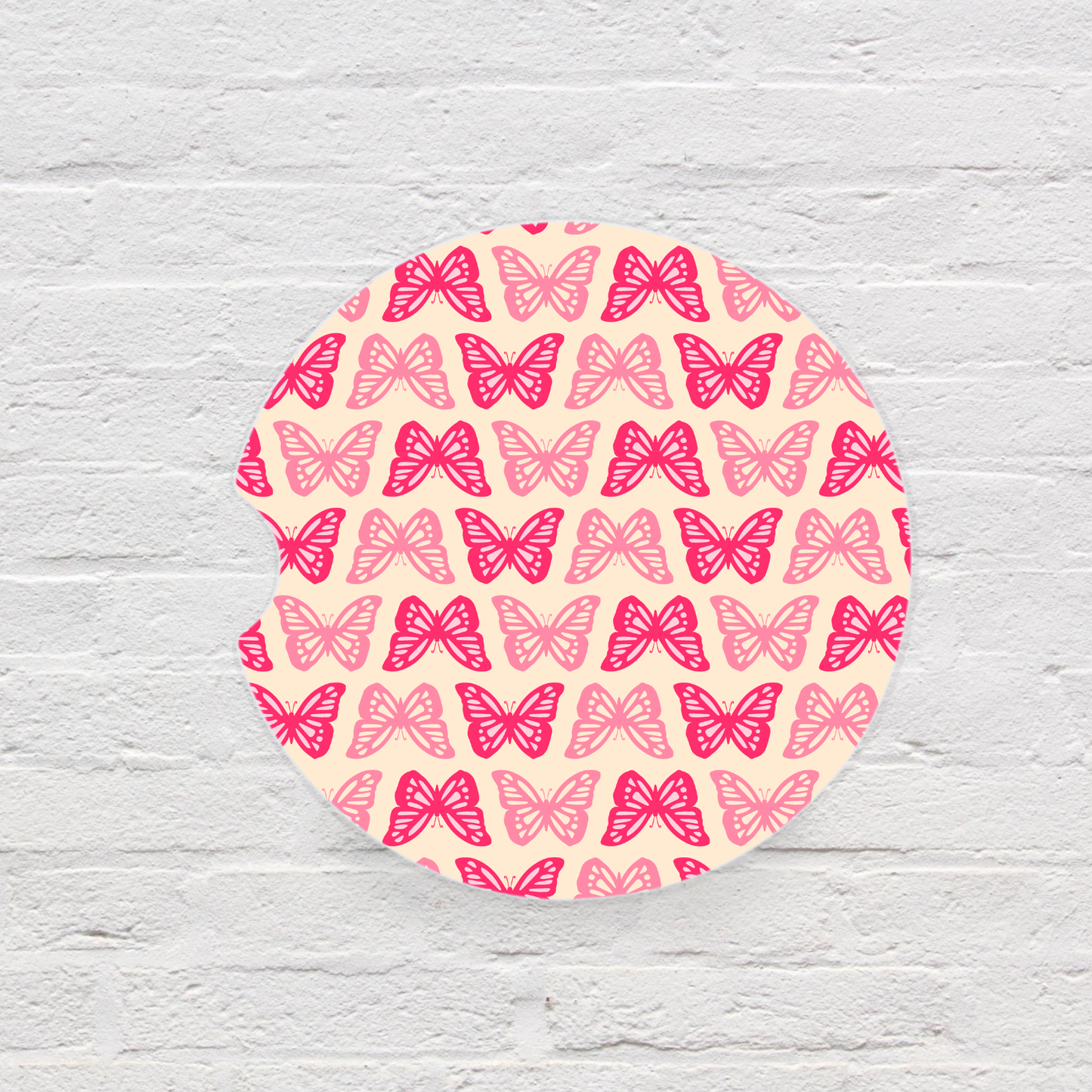 Pink Butterflies Car Coaster Set