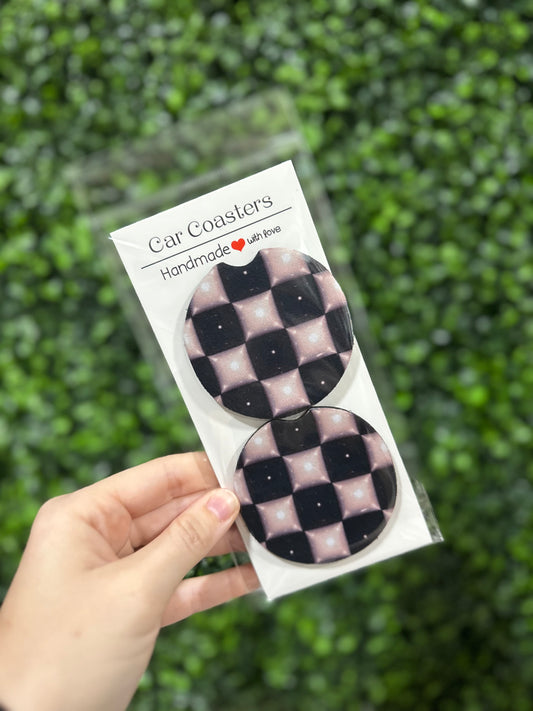 Black & White Bubble Check Car Coaster