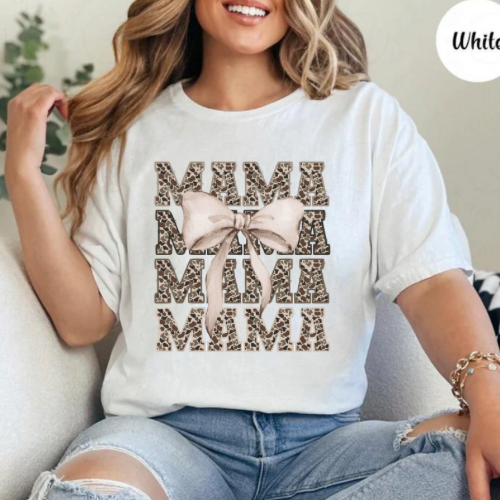 Leopard MAMA x 4 with Bow Graphic Tee