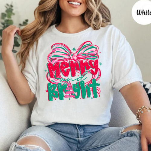 Bright Colored Retro Merry & Bright Graphic Tee