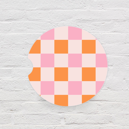 Pink & Orange Check Car Coaster Set