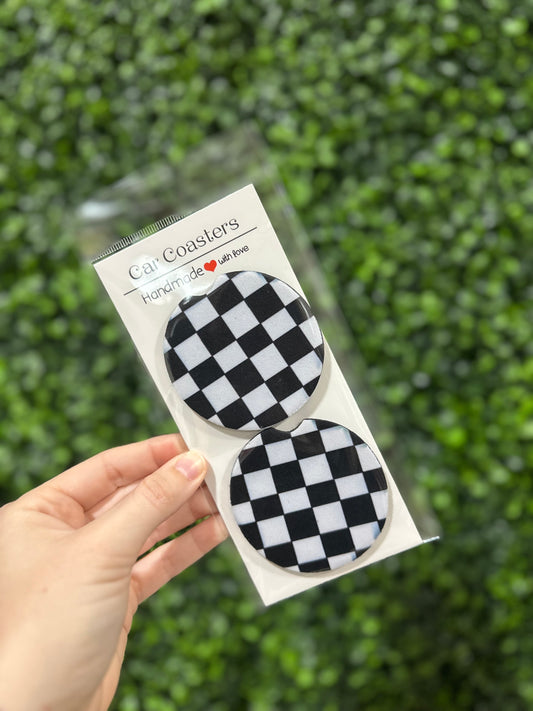 Black & White Check Car Coaster