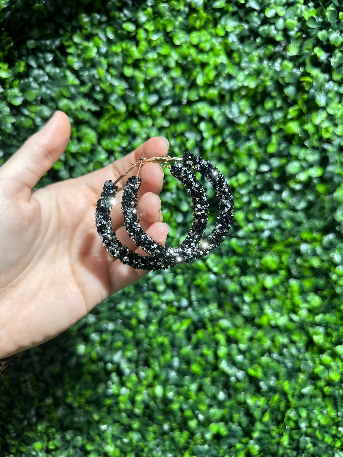 Black & Silver Glitter Hoops