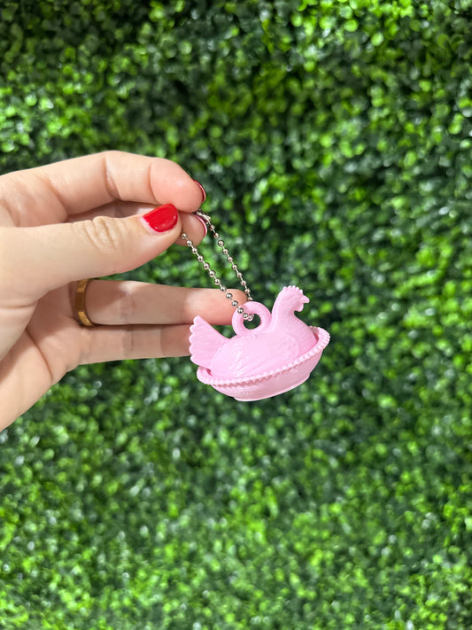 Hen on Nest Keychain - Light Pink