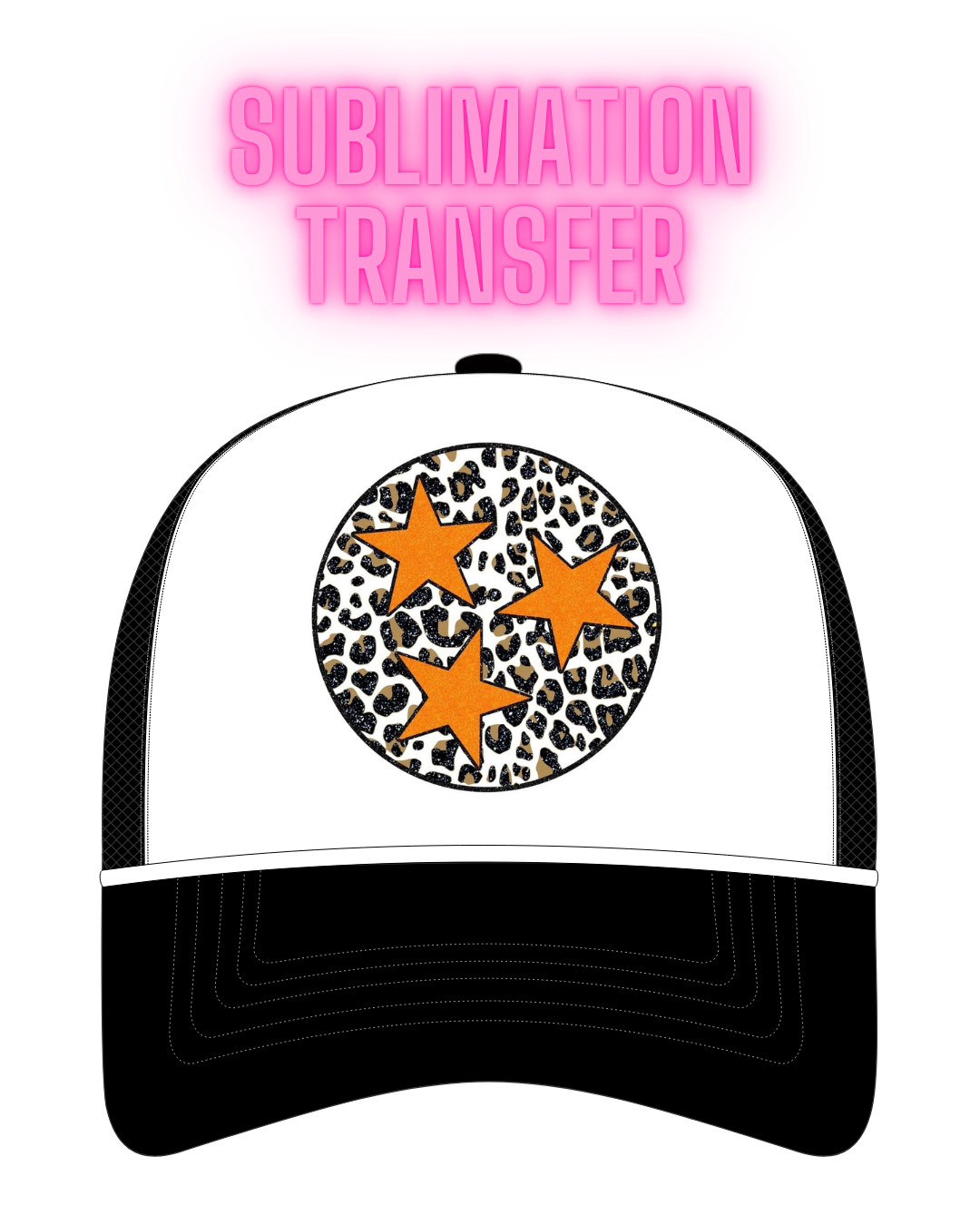 Leopard Circle with Orange Starts Sublimation Transfer - Hat Size