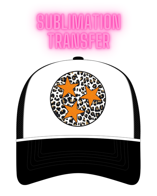 Leopard Circle with Orange Starts Sublimation Transfer - Hat Size