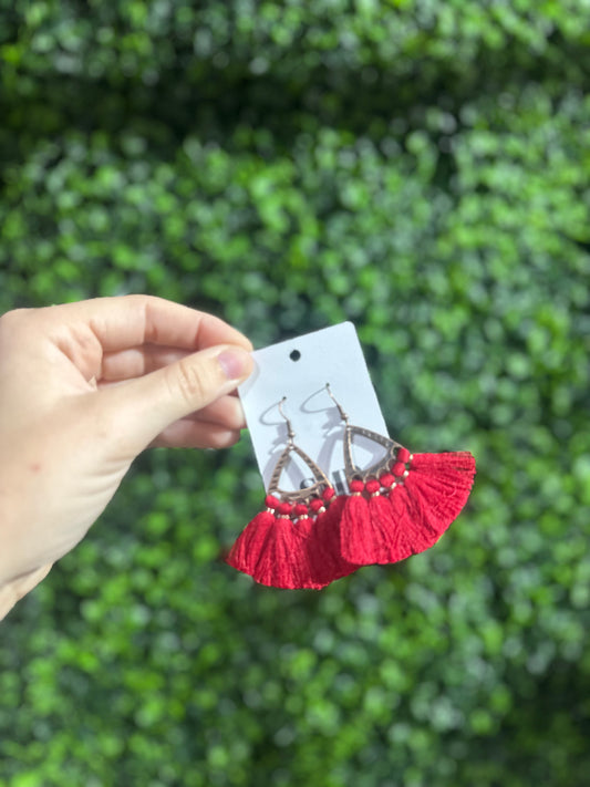 Red Bronze Tassel Earrings