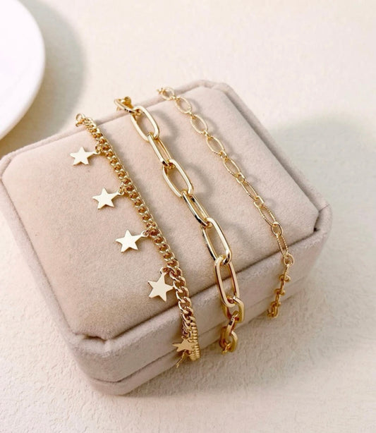 3 pc gold star bracelet set