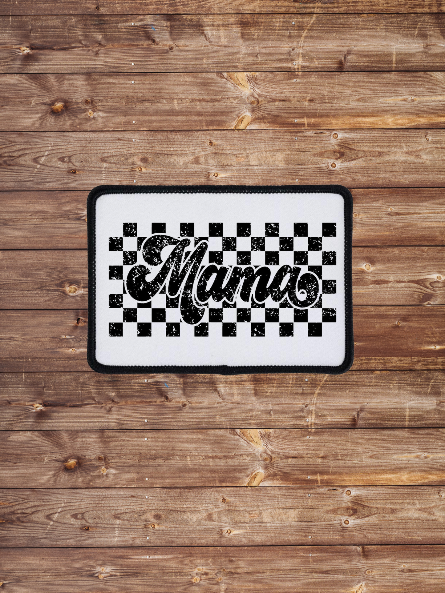 B/W Checkered Background MAMA Iron on Patch