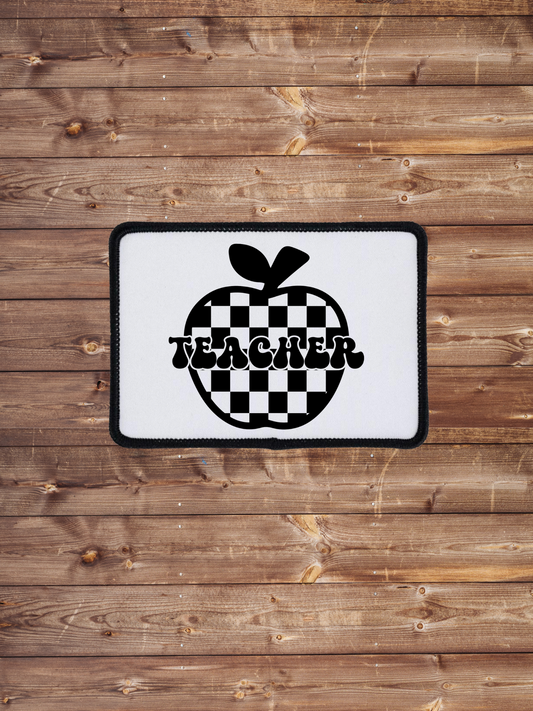 Checkered Apple Teacher Iron on Patch