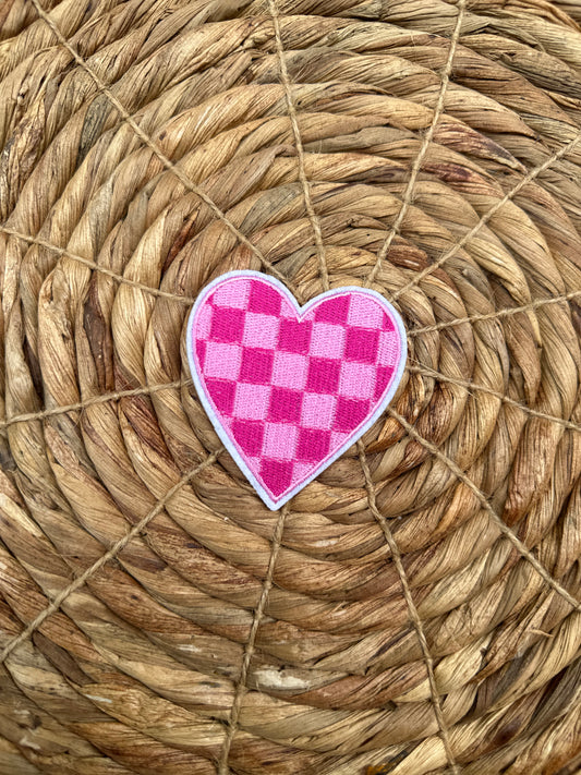 Pink Checkered Heart Patch