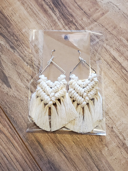 Ivory Square Macrame Earrings