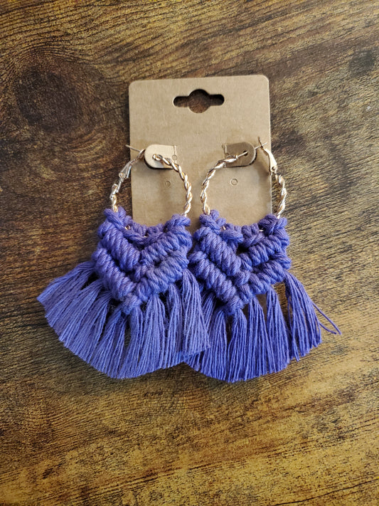 Purple Gold Hoop Macrame Earrings