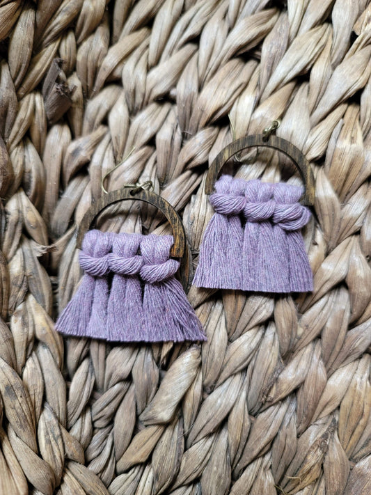 Lavender Wood Macrame Earrings