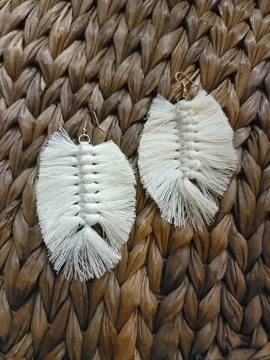 Ivory Feather Macrame Earrings