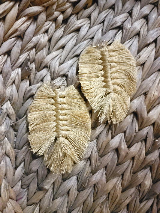 Gold Feather Macrame Earrings