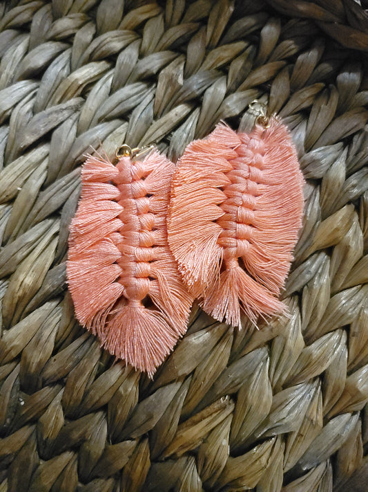 Coral Feather Macrame Earrings