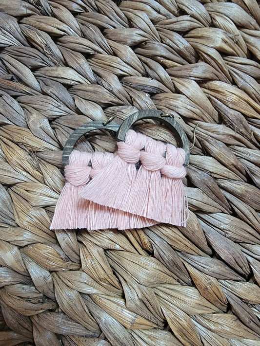 Balet Pink Wood Macrame Earrings