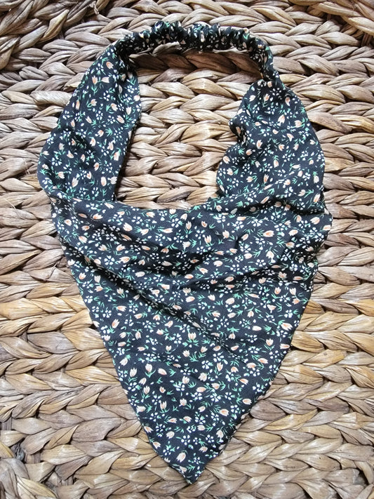 Black Floral Bandana Hair Scarf